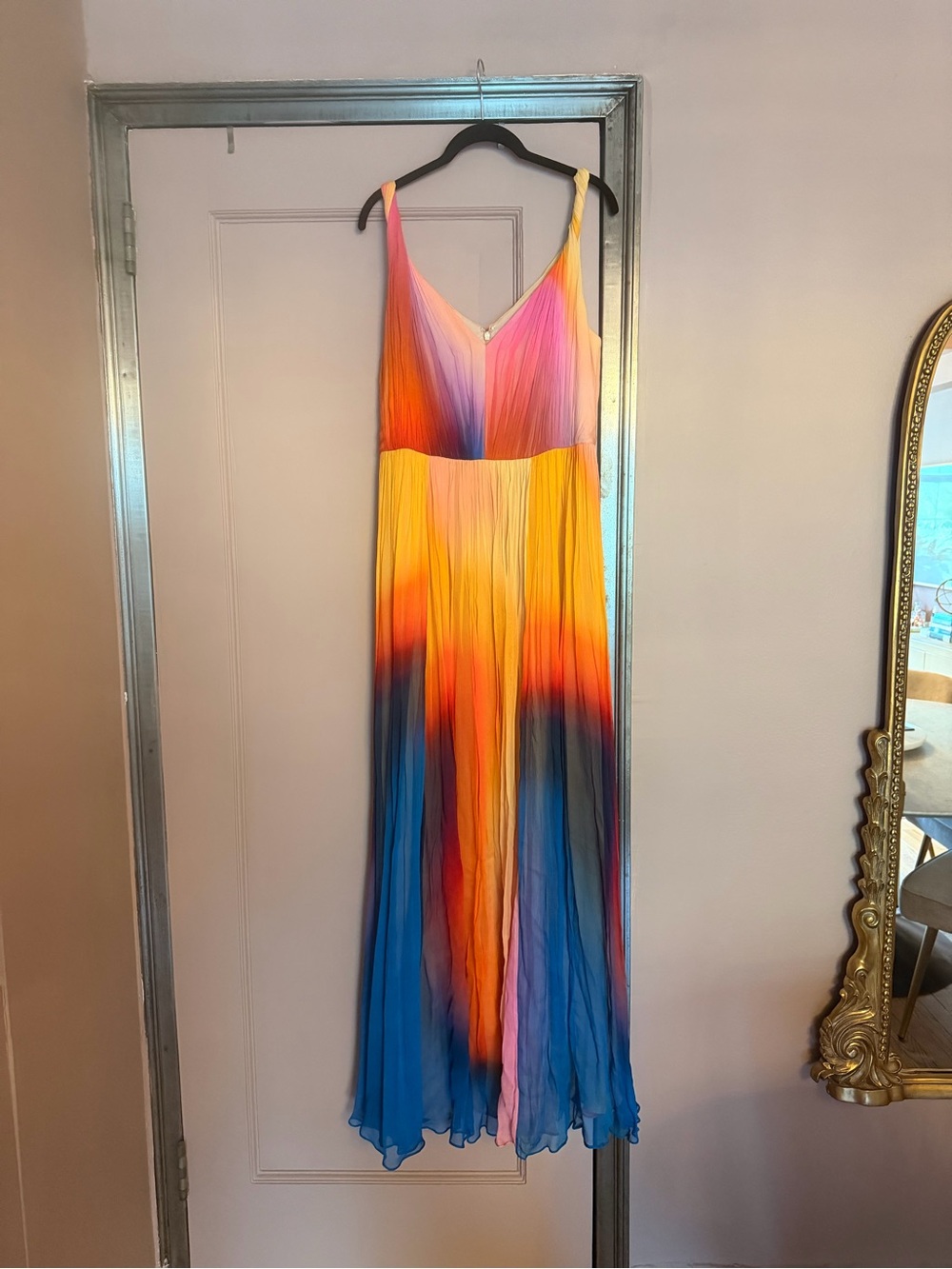Halston Stacia Sunset Ombré Pleated Chiffon Gown Size 14
